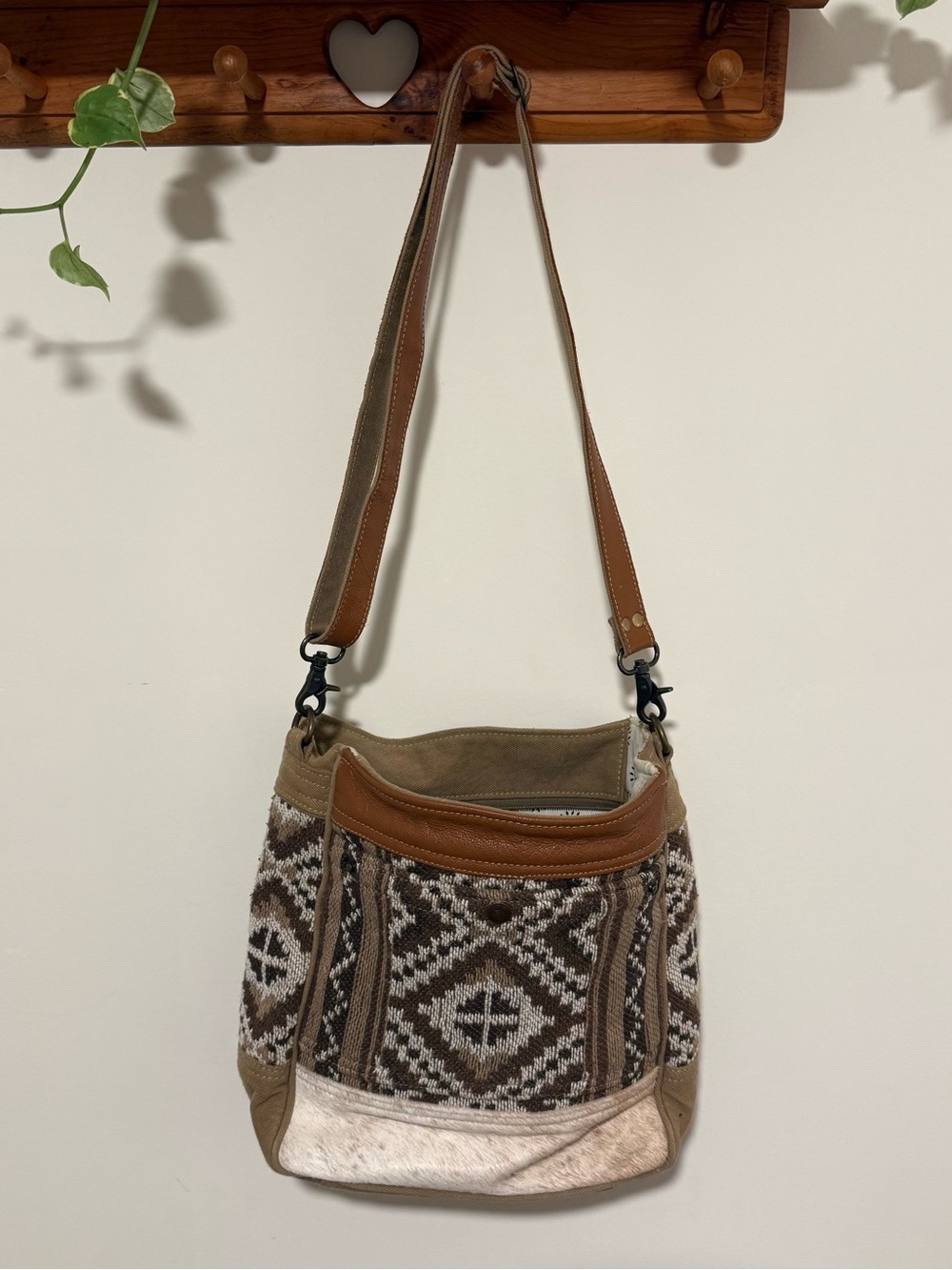 Myra Bag Brown and Tan Boho Western Aztec Cow Crossbody